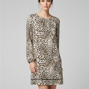 LDT Leopard Animal Print Lined Dress Women’s 4 Long Sleeve Shift Midi Mobwife